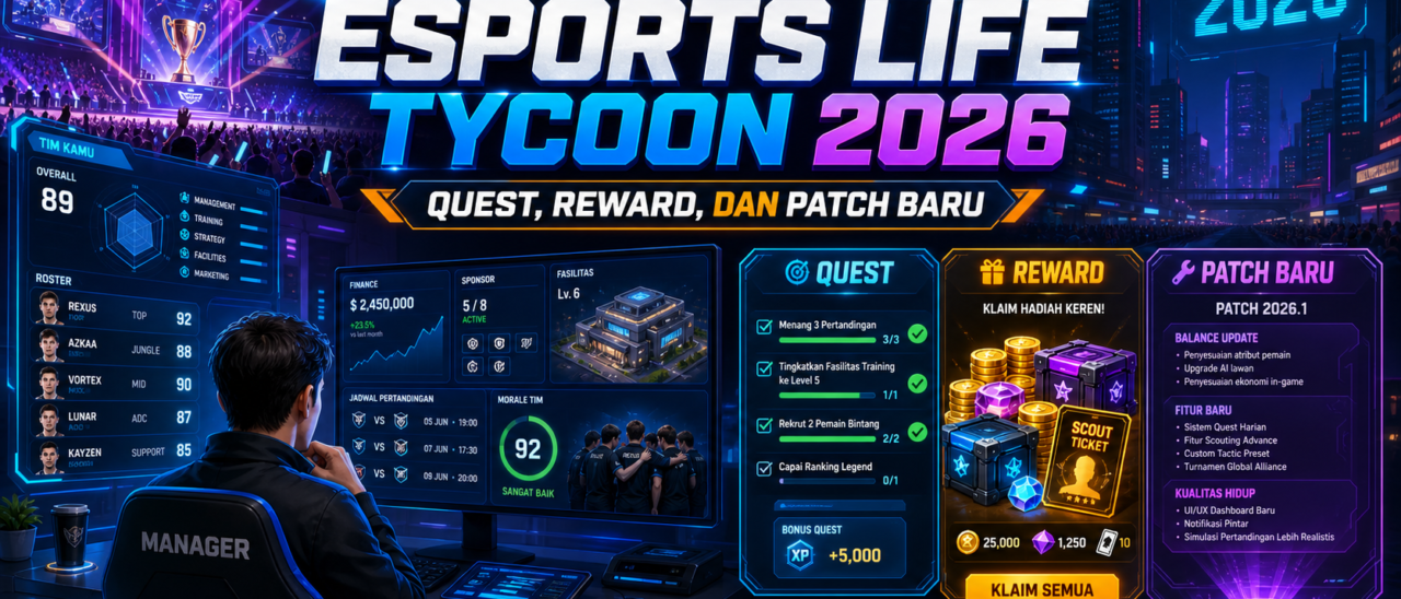 Update Esports Life Tycoon 2026: Quest, Reward, dan Patch Baru