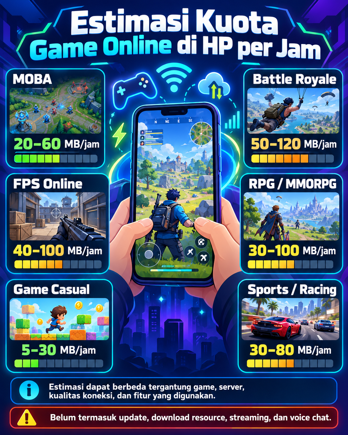 Estimasi Kuota Game Online di HP per Jam - kuota